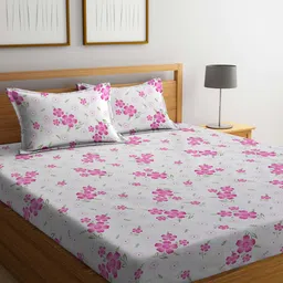 KLOTTHE White & Pink Floral Printed 300 TC King Bedsheet & 2 Pillow Covers-image-30