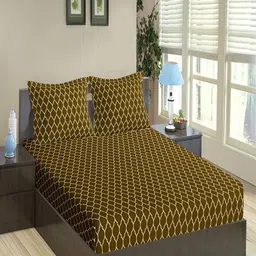 Trance Home Linen Dori Forest Green 200 TC Queen Fitted Bedsheet with 2 Pillow Covers-image-98