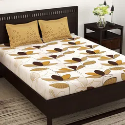 Story@home Gold-Toned White Floral Flat 144 TC Queen Bedsheet with 2 Pillow Covers-picture-30