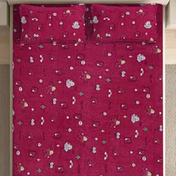 FABINALIV Red & Blue Cartoon Printed Woollen 300 TC King Bedsheet Set-2.25 m x 2.50 m image 5