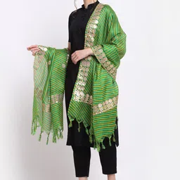 SOUNDARYA Striped Pure Cotton Leheriya Dupatta with Gotta Patti image 3