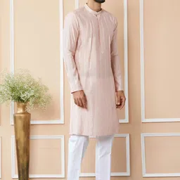 See Designs Floral Embroidered Regular Sequinned Pure Cotton Kurta with Pyjamas image 3