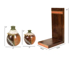 AAKRITI ART CREATIONS Set Of 2 Brown & Orange Coco Wall Decor Shelves With Vases image 4