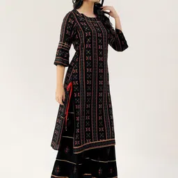 Lee Moda Women Blue Ethnic Motifs Printed Layered Kurta with sharara & Dupatta image 4