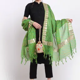 SOUNDARYA Striped Pure Cotton Leheriya Dupatta with Gotta Patti image 5
