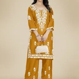 Rujave Women Ethnic Motifs Embroidered Regular Thread Work Kurta with Palazzos image 5