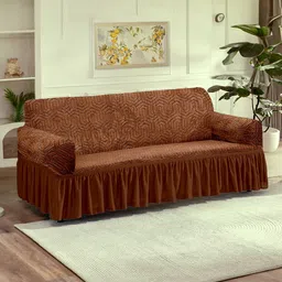 Cortina Brown Jacquard 1 Piece Sofa Cover With Arms-picture-44