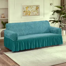 Cortina Turquoise Blue Jacquard 1 Piece Sofa Cover With Arms-picture-19