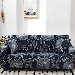 Lukzer Blue & Black Floral 4 Seater Sofa Cover With Arms-picture-12