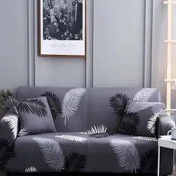 Lukzer Grey & White Leaves Design 1 Seater Sofa Cover With Arms-image-19