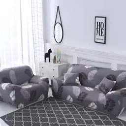Lukzer Grey & White Printed 4 Seater Sofa Cover With Arms image 4