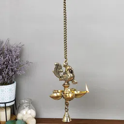 Imli Street Gold-Toned Brass Bird Pancham Diya With Bell-picture-19