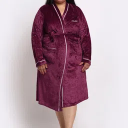 KLOTTHE Plus Size Long Sleeved Wool Bath Robe With Belt-picture-49
