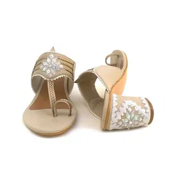 Sole House Women Cream-Coloured Embellished PU Block Ethnic Heels image 2
