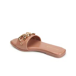 DressBerry Peach Coloured Embellished Open Toe Flats image 4