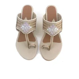Sole House Women Cream-Coloured Embellished PU Block Ethnic Heels image 5