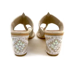 Sole House Women Cream-Coloured Embellished PU Block Ethnic Heels image 4