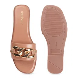 DressBerry Peach Coloured Embellished Open Toe Flats image 5