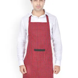 SWITCHON Maroon & Black Checked Cotton Apron With Cap image 3