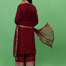 Seerat Women Wine  Ethnic Motifs Printed Jacquard Kurta With Palazzos & Dupatta image 5