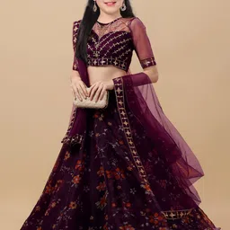 BAESD Girls Embellished Organza Semi Stitched Lehenga & Unstitched Blouse With Dupatta-picture-45