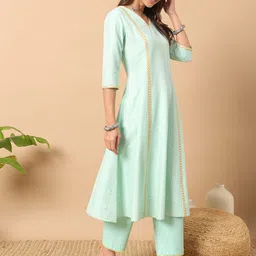 FIORRA Striped Regular Pure Cotton Kurta with Trousers & Dupatta image 2