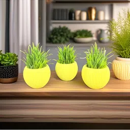 Akaar Yellow 3 Pieces Fern Artificial Plant With Pot image 5