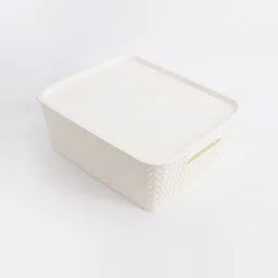 Home Centre Off-White Textured Storage Basket With Lid image 2