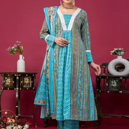 mokshi Ethnic Motifs Printed Pleated Pure Cotton Kurta with Palazzos & Dupatta-picture-40