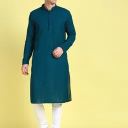 here&now x sanwara Sanwara Ethnic Motifs Embroidered Chikankari Pure Cotton Kurta with Churidar-picture-25