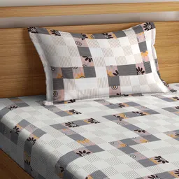 KLOTTHE White & Black Geometric 300 TC Fitted Single Bedsheet & 1 Pillow Cover image 3