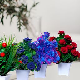 GW CREATIONS Purple & Red 4 Pieces Berry Artificial Flowers With Pot-picture-3