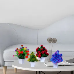 GW CREATIONS Red & Green 4 Pieces Berry Artificial Flowers With Pots image 2