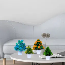 GW CREATIONS Blue & Green 4 Pieces Berry Artificial Flowers With Pots image 4