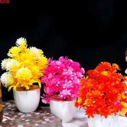 GW CREATIONS Yellow and Pink 3 Pieces Daisy Artificial Flower With Pot image 2