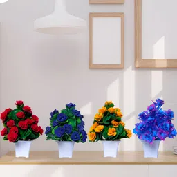 GW CREATIONS Blue and Red 4 Pieces Berry Artificial Flower With Pot image 5