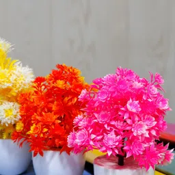 GW CREATIONS Yellow and Pink 3 Pieces Daisy Artificial Flower With Pot image 3