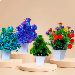 GW CREATIONS Blue and Red 4 Pieces Berry Artificial Flower With Pot image 4