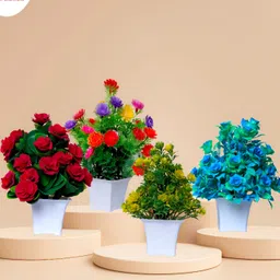 GW CREATIONS Blue & Green 4 Pieces Berry Artificial Flowers With Pots image 4