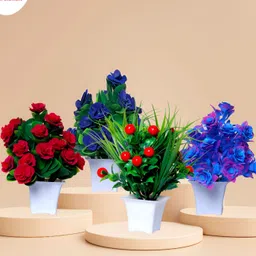 GW CREATIONS Purple & Red 4 Pieces Berry Artificial Flowers With Pot image 4