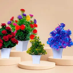 GW CREATIONS Red & Green 4 Pieces Berry Artificial Flowers With Pots image 3