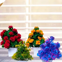 GW CREATIONS Red and Blue 4 Pieces Berry Artificial Flower With Pot image 2