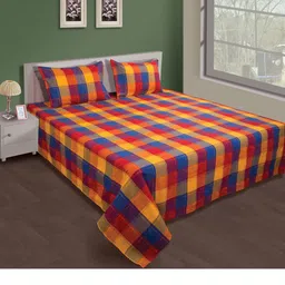 SHADES of LIFE Yellow & Red Checked Double Queen Bed Cover With Two Pillow Covers-picture-32