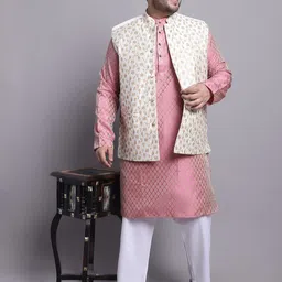 SOJANYA PLUS Ethnic Motifs Woven Design Kurta With Pyjamas & Nehru Jacket-picture-14