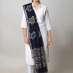 Unnati Silks Ethnic Motifs Block Printed Zari Piping Pure Cotton Dupatta-picture-15