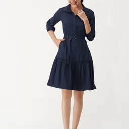 AASK Puff Sleeves Crepe Peplum Dress-picture-19