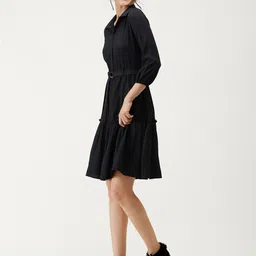 AASK Puff Sleeves Crepe Fit & Flare Dress image 5