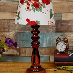 Rocky Red Fabric Shade Night Lamp With Wood Base By BrightDaisy image 2
