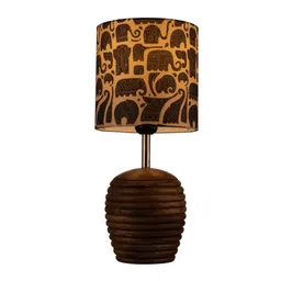 green girgit Stripped Brown Lamp with Black Elephant multicolor shade image 4