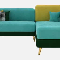 casacraft from pepperfry Montez Velvet LHS Sectional Sofa (2 + Lounger) in Turquoise & Green Colour image 5